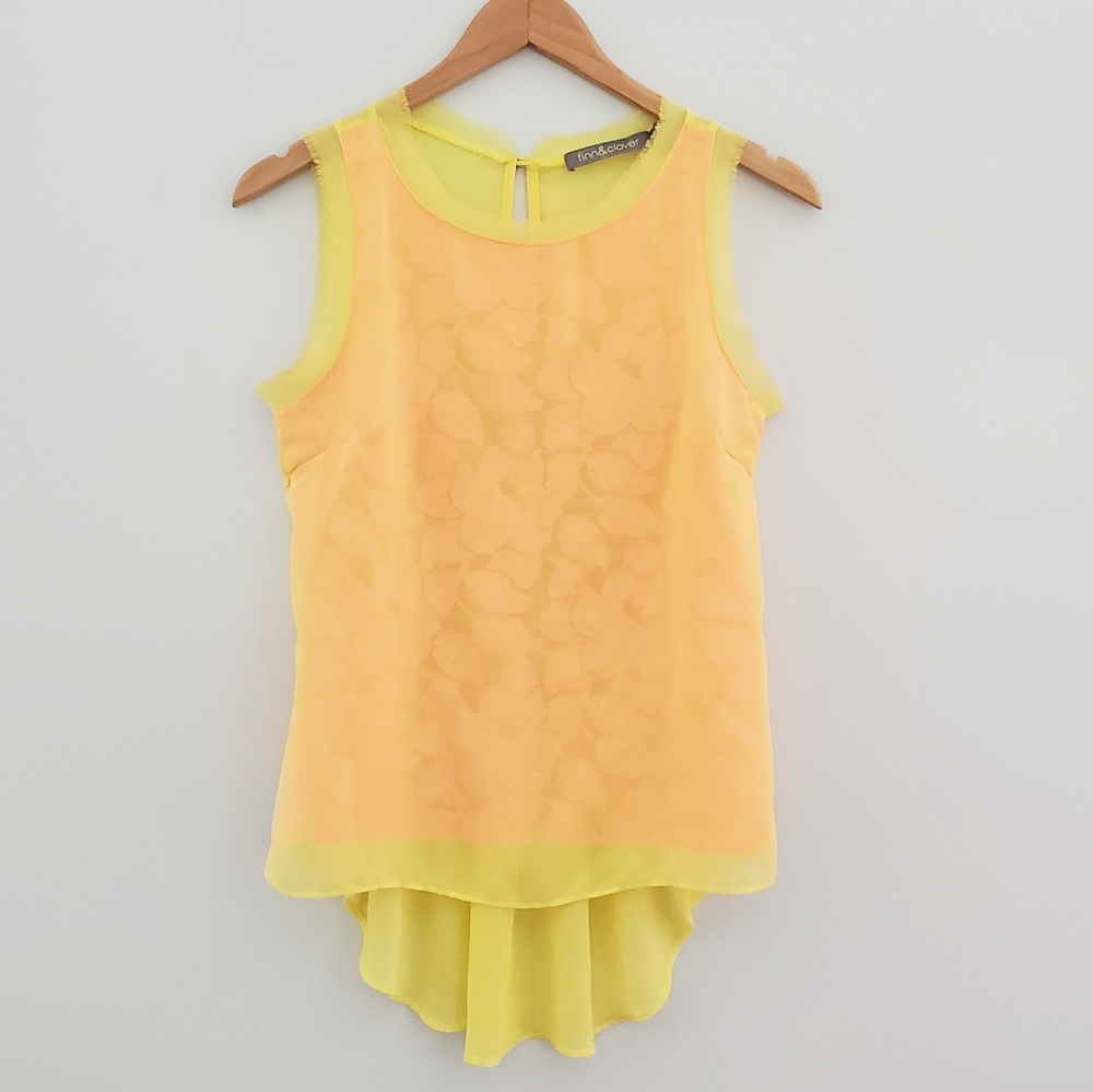 Finn & clover yellow sheer tank pink lace small